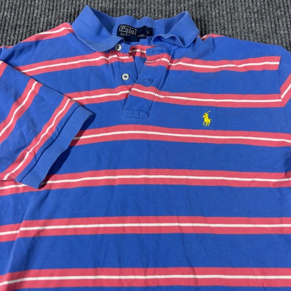 Polo by Ralph Lauren Other - Polo Ralph Lauren Shirt Men's L Blue Pink Striped Short Sleeve Polo Pique Preppy